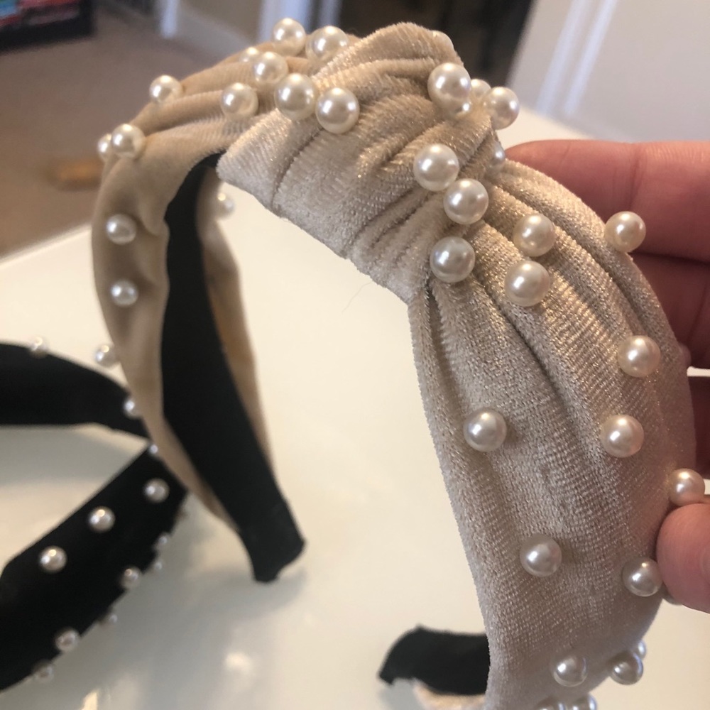 Velvet pearl embellished headbands